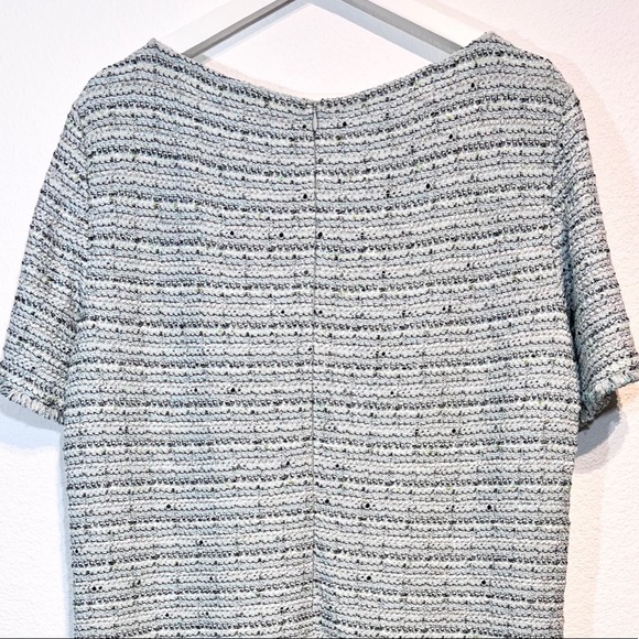 St. John Collection ‘Riana’ Tweed Fringe Split-neck Mint Green & Blue Dress - Picture 12 of 16